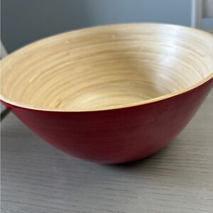 Two-Tone Wooden Serving Bowl - Red Exterior, Natural Interior